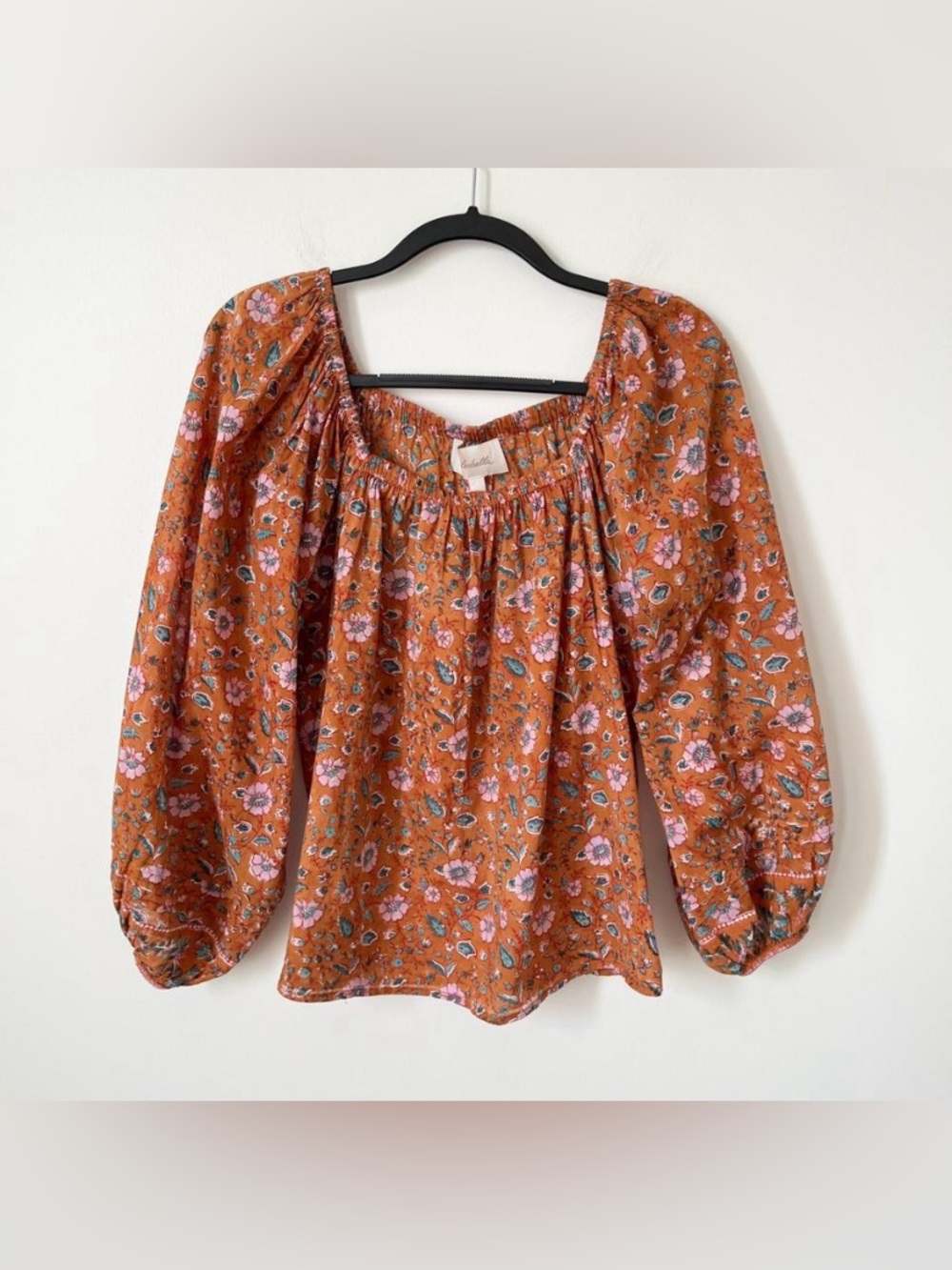 Cleobella Rust Floral Peasant Blouse with Pink and Green Accents